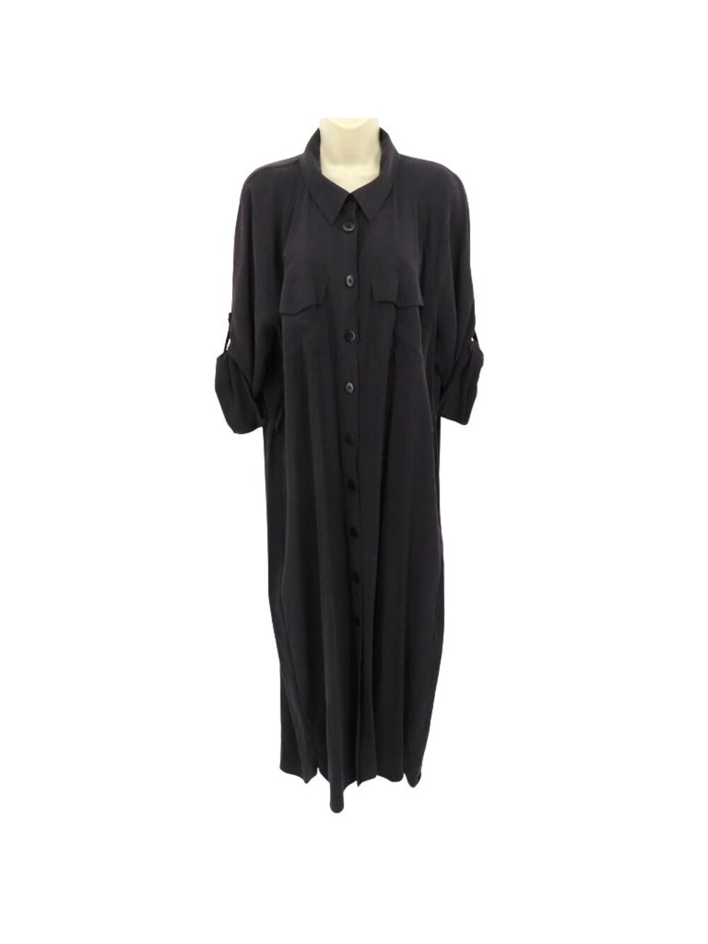 Topshop Women 12 Black Distressed Fabric Utility Shirt Dress Button Pockets